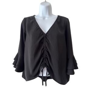 Sugar+Lips Boston Ruched Bell Sleeve Top in Black M EUC